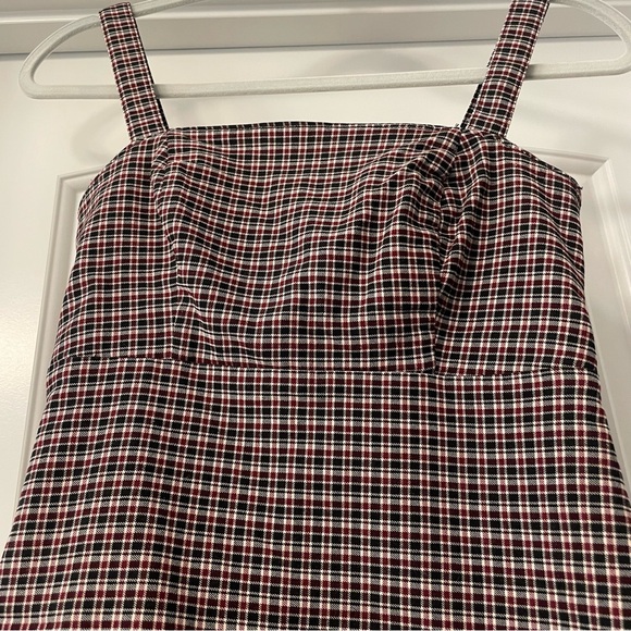 Hollister Red Black Retro Plaid Preppy Square Neck Slit Party Mini Dress XS - Picture 12 of 14